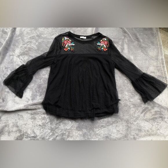336. Maurice’s Embroidered Black Sheer Top - Picture 3 of 5